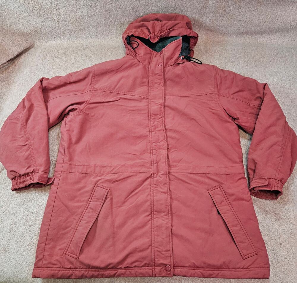 L.L. Bean Women's Salmon Pink Hooded Winter Parka Jacket Fleece Lined XL Regular